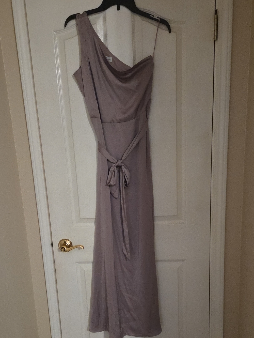 Nicole MILLER Sleeveless One-Shoulder Mauve Evening Dress with Waist Tie